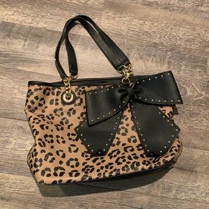 Betsey Johnson Bowlette Leopard-print Bow Bag EUC